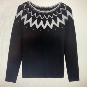 NWT, Black Print Round Neck Sweater, Aljok, Size Large